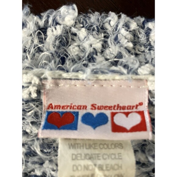 American Sweetheart Womens Eyelash Blue & White Stretch Sweater Size M - Picture 2 of 6